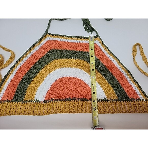 Crochet Crop Top Rainbow Bralette Medium Halter Tie Neck - Picture 5 of 10